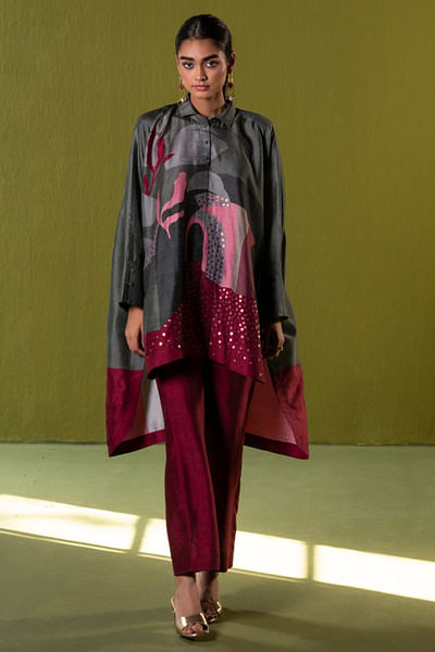 Grey printed shirt and pant
