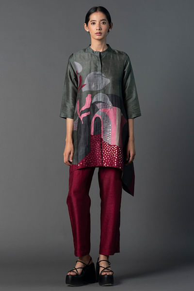 Dark grey sequin embroidered tunic set