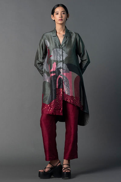 Grey printed shirt-style tunic set