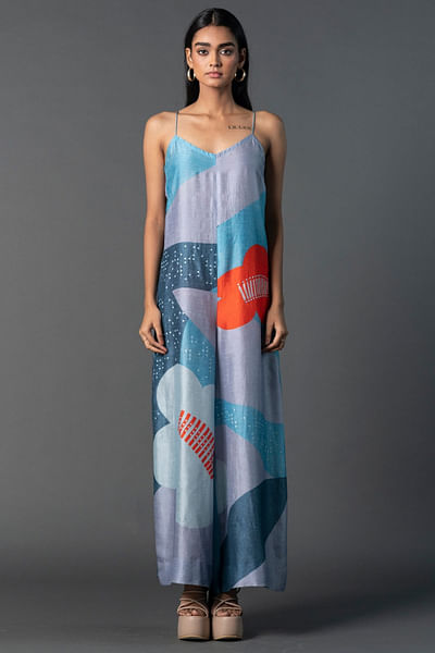 Light blue geometric printed jumpsuit