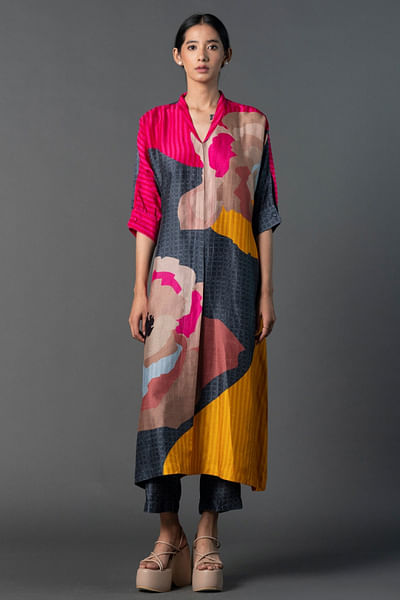 Dark grey floral print tunic set