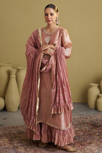 Rose pink gota embroidered dupatta