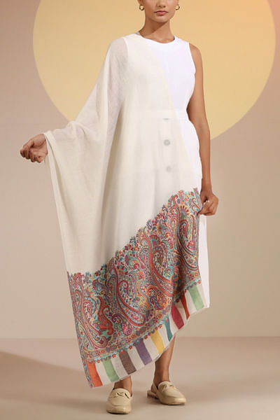 Off-white paisley kani cashmere wool stole