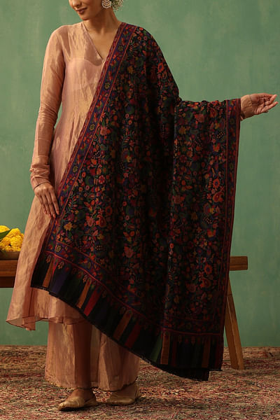 Multicolour floral cashmere wool kani shawl