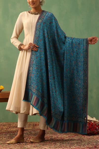 Dusala Blue paisley kani cashmere wool shawl DUSJAN25D12506