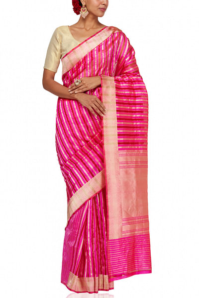 Pink striped saree