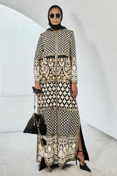 Black zari embroidered kaftan and scarf