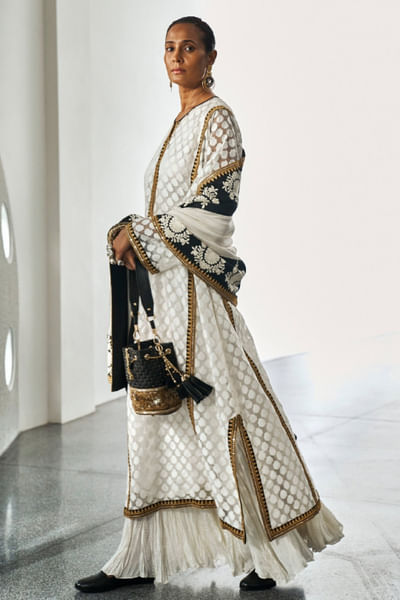 White embroidered kurta and lehenga set
