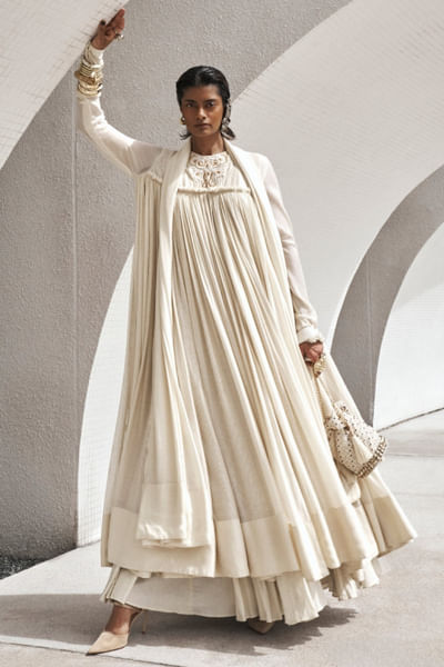 Ivory pure silk gown skirt set