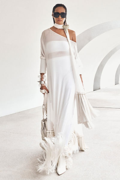 Milky white chiffon skirt set