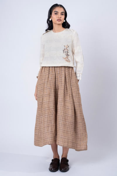 Beige and off-white embroidered dress