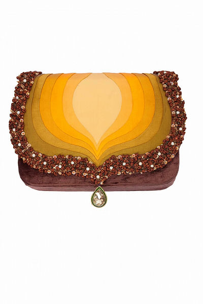 Embroidered yellow golden gradient clutch