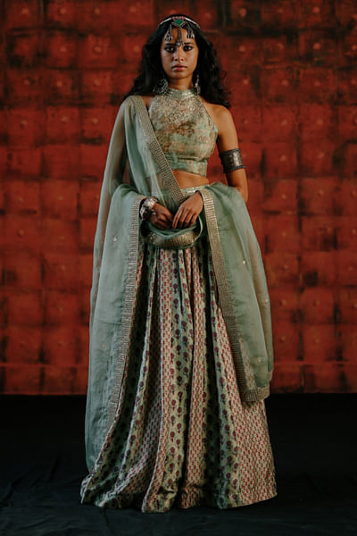 Mint floral printed lehenga set