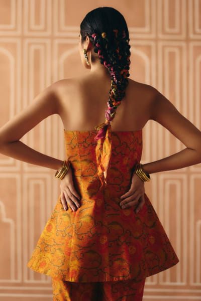 Drishti & Zahabia Burnt orange printed peplum co-ord set DRISEP25D132697