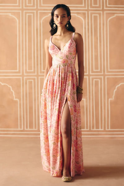 Blush pink printed maxi dress