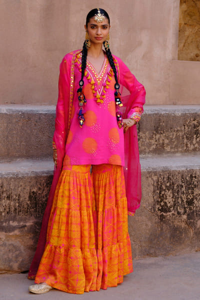 Drishti & Zahabia Pink shibori print embroidered sharara set DRISMAY26D144724