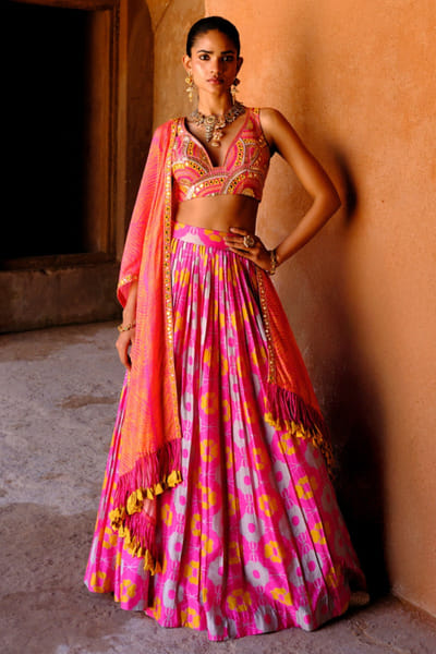 Drishti & Zahabia Pink shibori print embroidered lehenga set DRISMAY26D144726