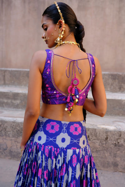 Drishti & Zahabia Blue ikat print embroidered lehenga set DRISMAY26D144729