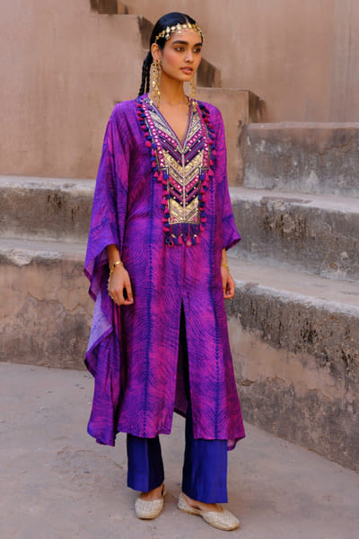 Drishti & Zahabia Blue print embroidered kaftan set DRISMAY26D144730
