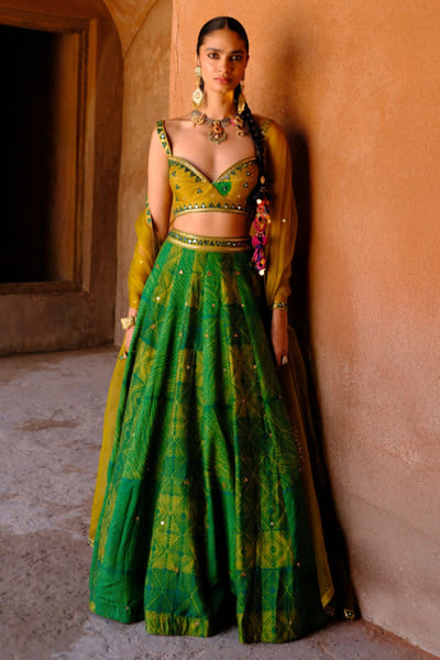 Drishti & Zahabia Green print embroidered lehenga set DRISMAY26D144736