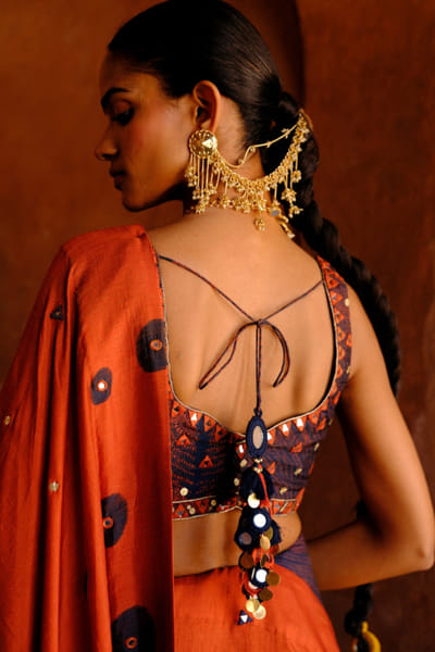 Drishti & Zahabia Rust print embroidered sari set DRISMAY26D144742