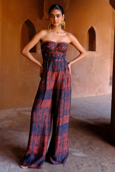 Drishti & Zahabia Rust print embroidered jumpsuit DRISMAY26D144743