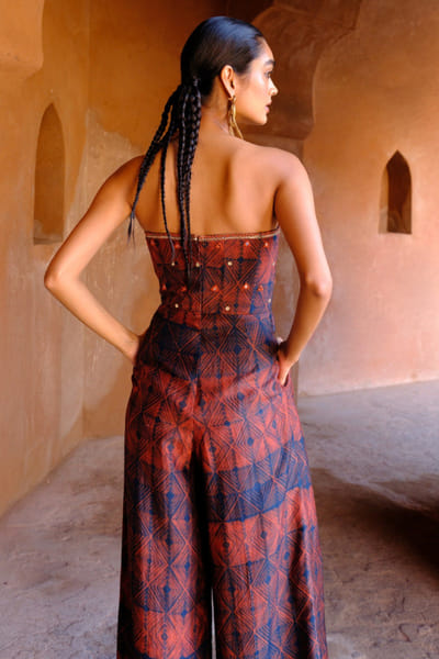 Drishti & Zahabia Rust print embroidered jumpsuit DRISMAY26D144743