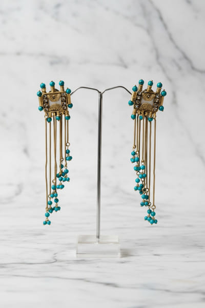 Turquoise long chain dangler earrings