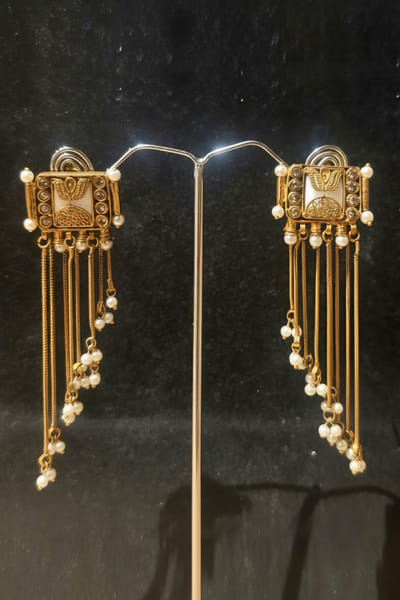 Gold long chain dangler earrings