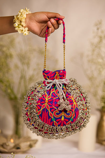 Multicolour embroidered and peacock potli bag