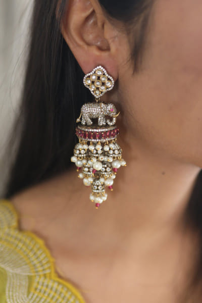 Gold and ruby polki danglers