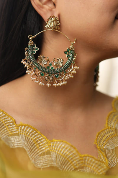 Gold and green pearl chandbalis