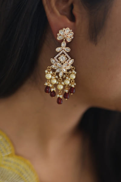 Gold and ruby kundan danglers