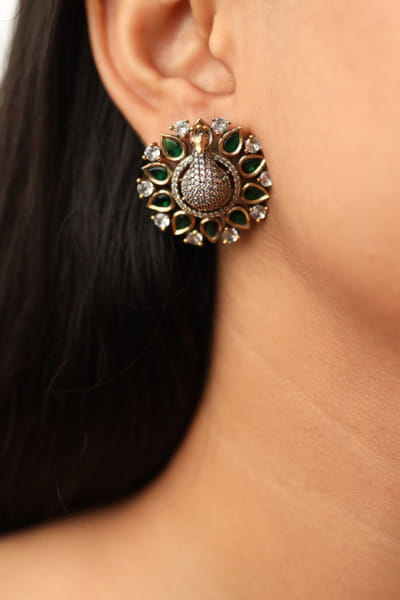 Gold and green stone embellished studs