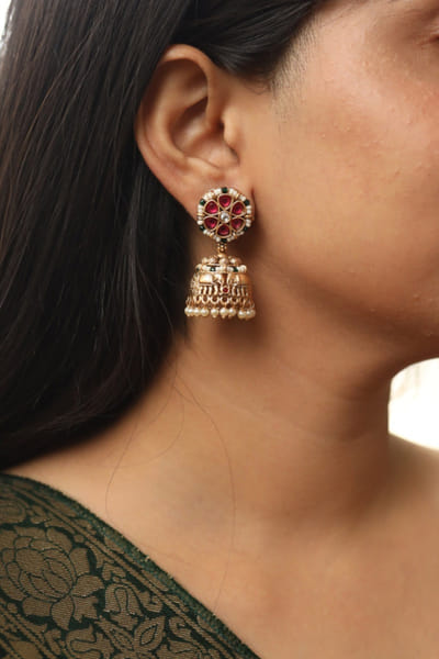 Multicolour embellished jhumkas