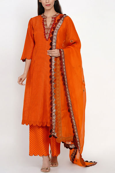 Orange chanderi silk kurta set