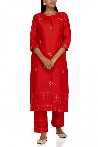 Red embroidered kurta