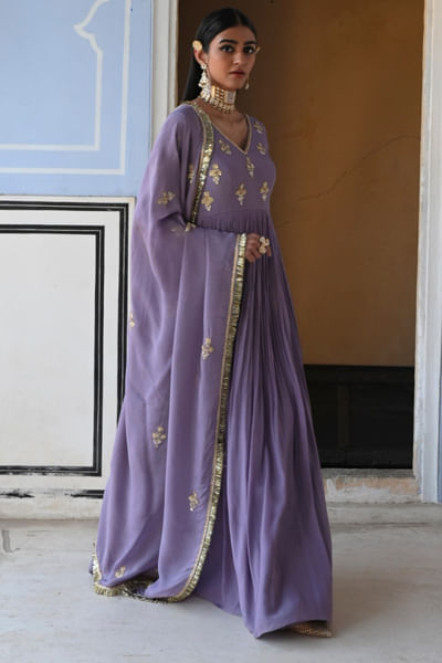 Lilac embroidered anarkali set