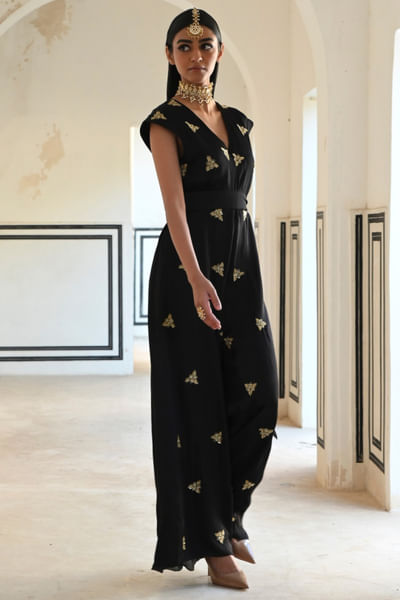 Black floral embroidered jumpsuit