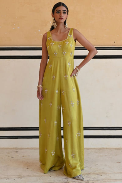 Lime embroidered jumpsuit