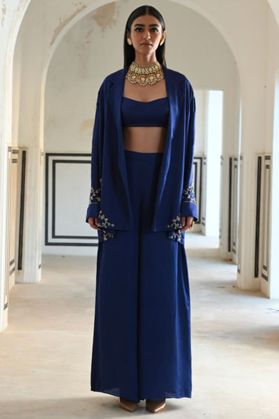 Roya blue embroidered blazer set