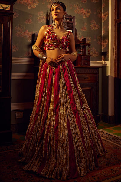 Metallic and fuchsia textured lehenga set