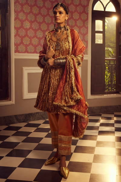 Metallic textured flared kurta set