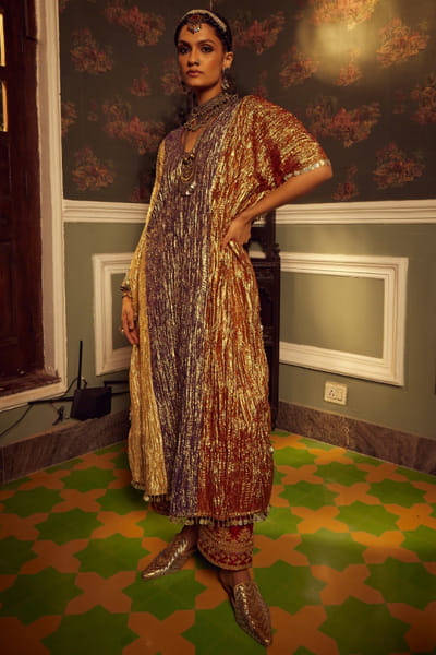 Metallic multicolour textured kaftan set