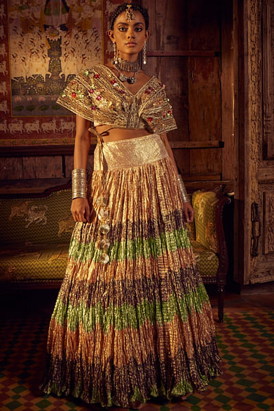 Metallic multicolour wave textured lehenga set