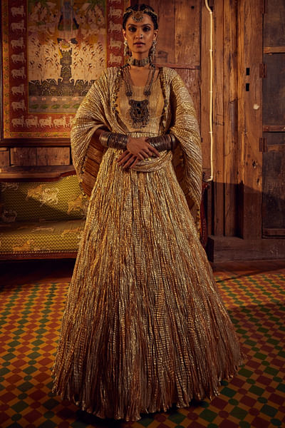Metallic chevron textured anarkali jacket set