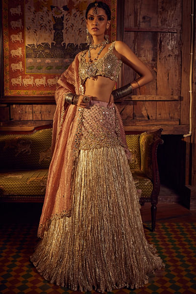 Metallic textured mirror embellished lehenga set