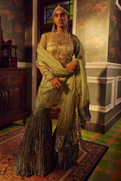 Metallic textured sharara set