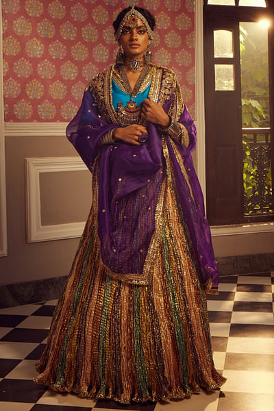 Multicolour metallic textured lehenga set