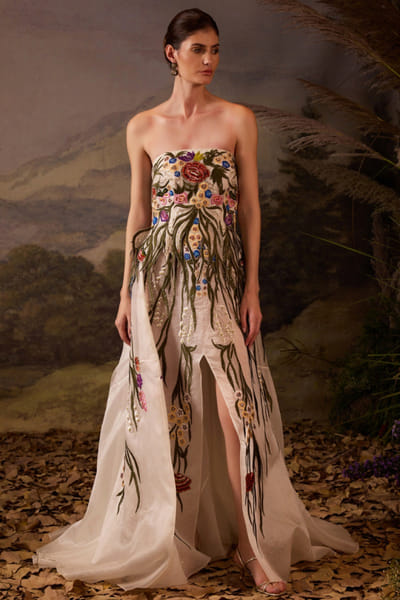 Off white floral embroidered gown